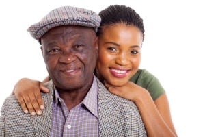 african daughter and senior father close up